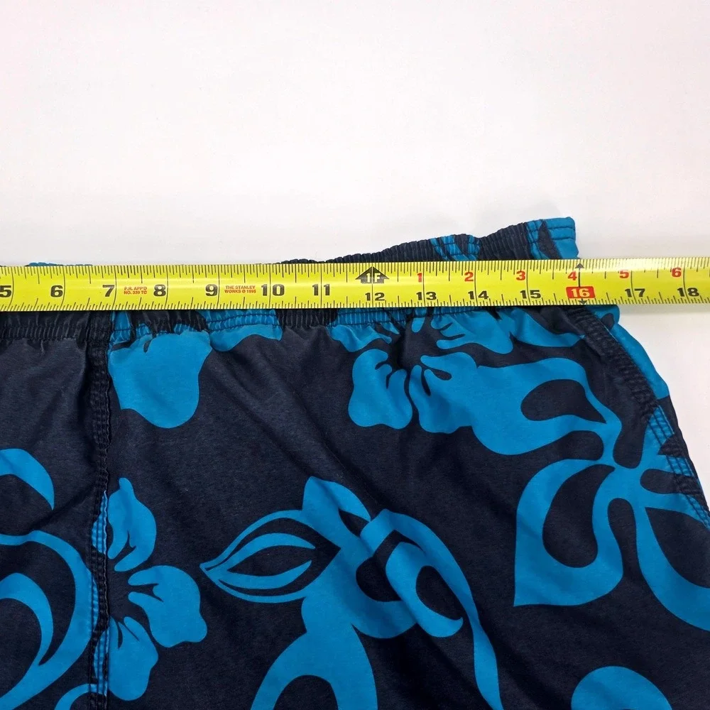 Speedo Mens Floral Hibiscus Swim Trunks Navy‎ Turquoise Cargo Pocket Size M